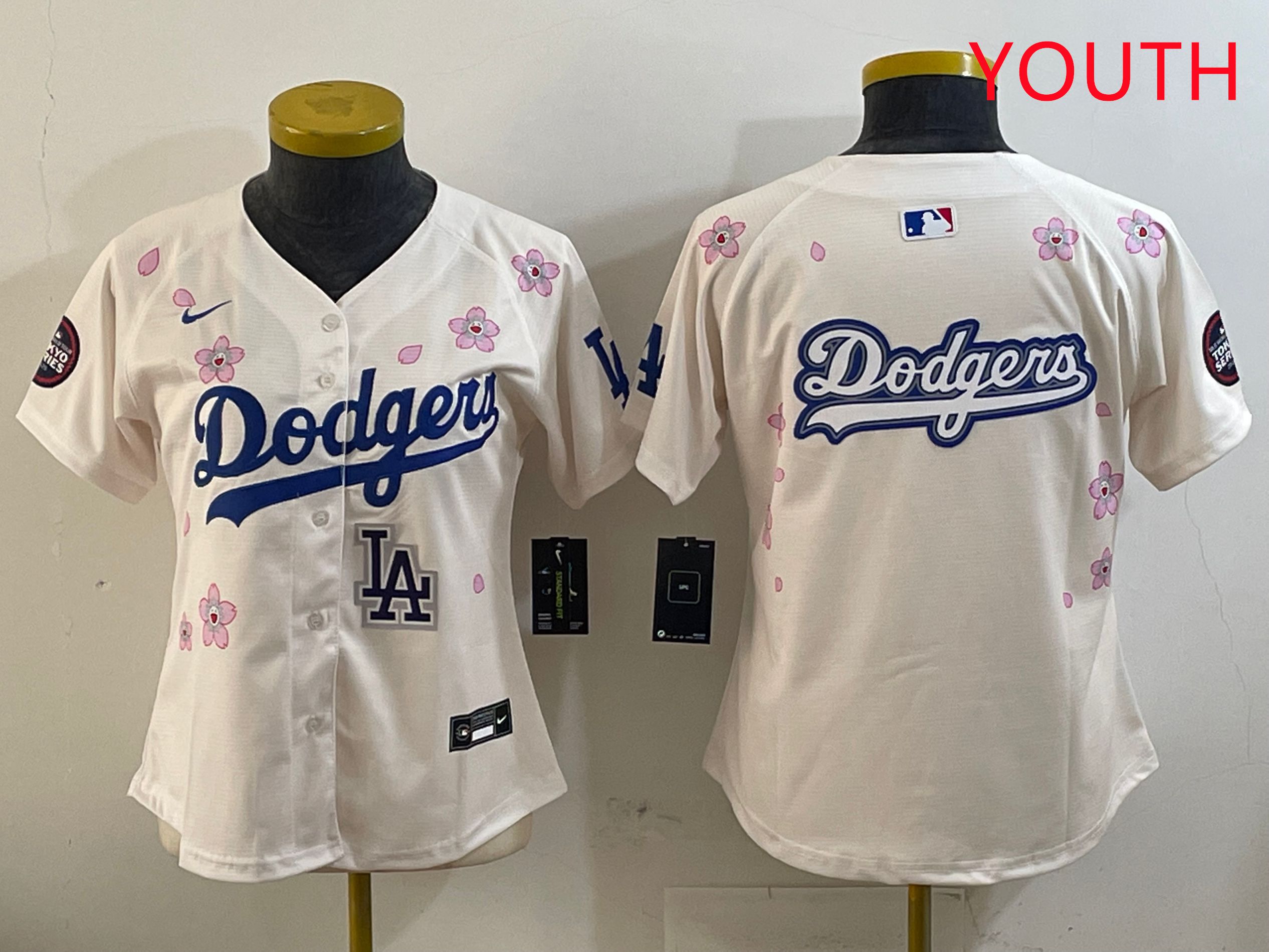 Youth Los Angeles Dodgers Blank Cream Sakura Edition 2025 Nike MLB Jersey style 18